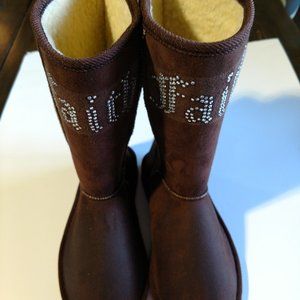 Brown Rhinestone "FAITH"  Winter Boots (Size 8)